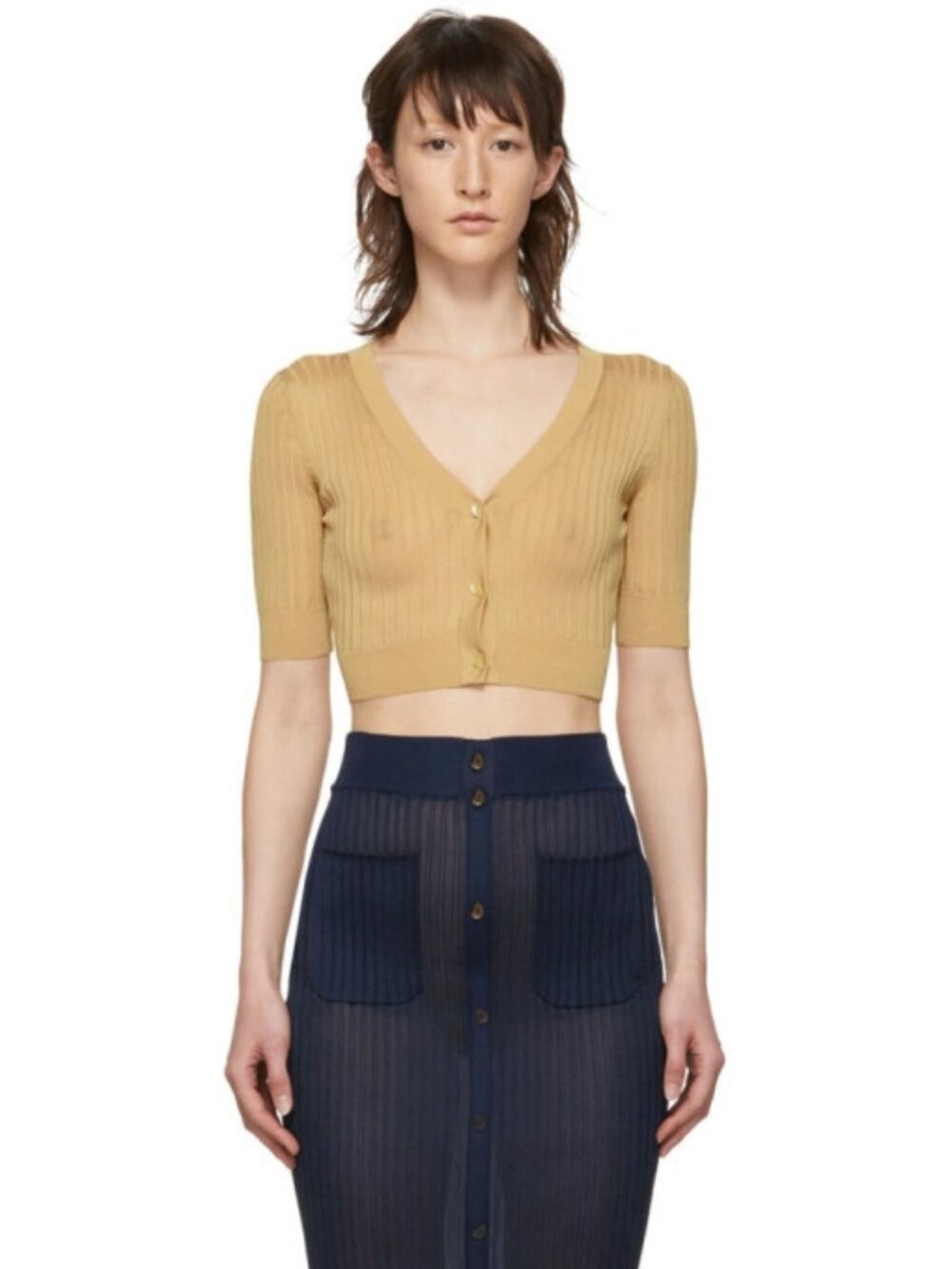 Maryam Nassir Zadeh Tan Cropped Zahra Cardigan S